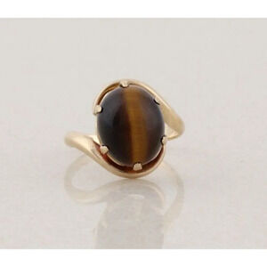 14k Yellow Gold Natural Tigers Eye Ring Size 7 1/2
